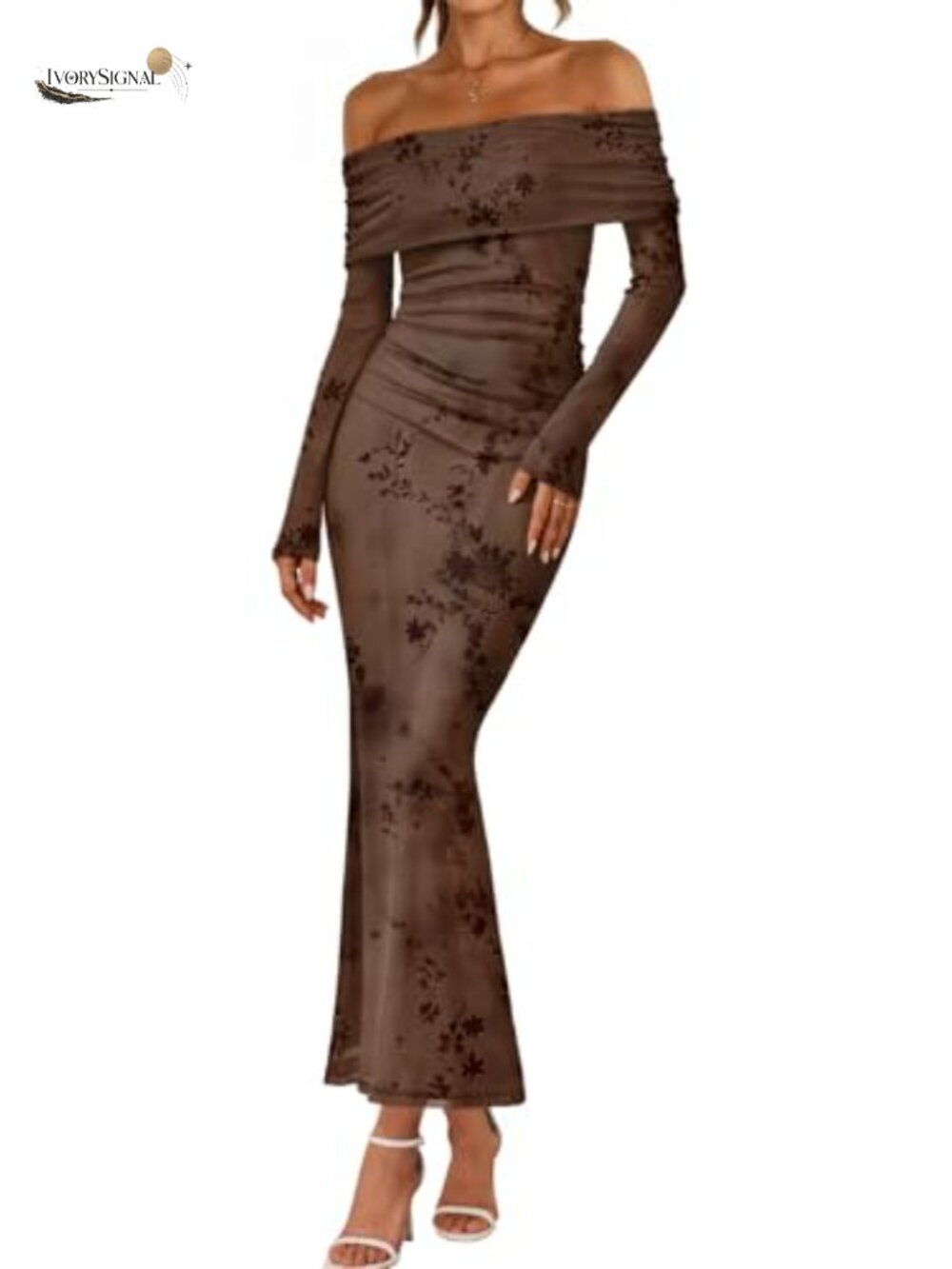 LILLUSORY Off Shoulder Floral Bodycon Maxi Dress Wedding Guest
